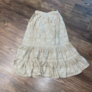 RRL Tan Coral Embroidered Maxi Skirt